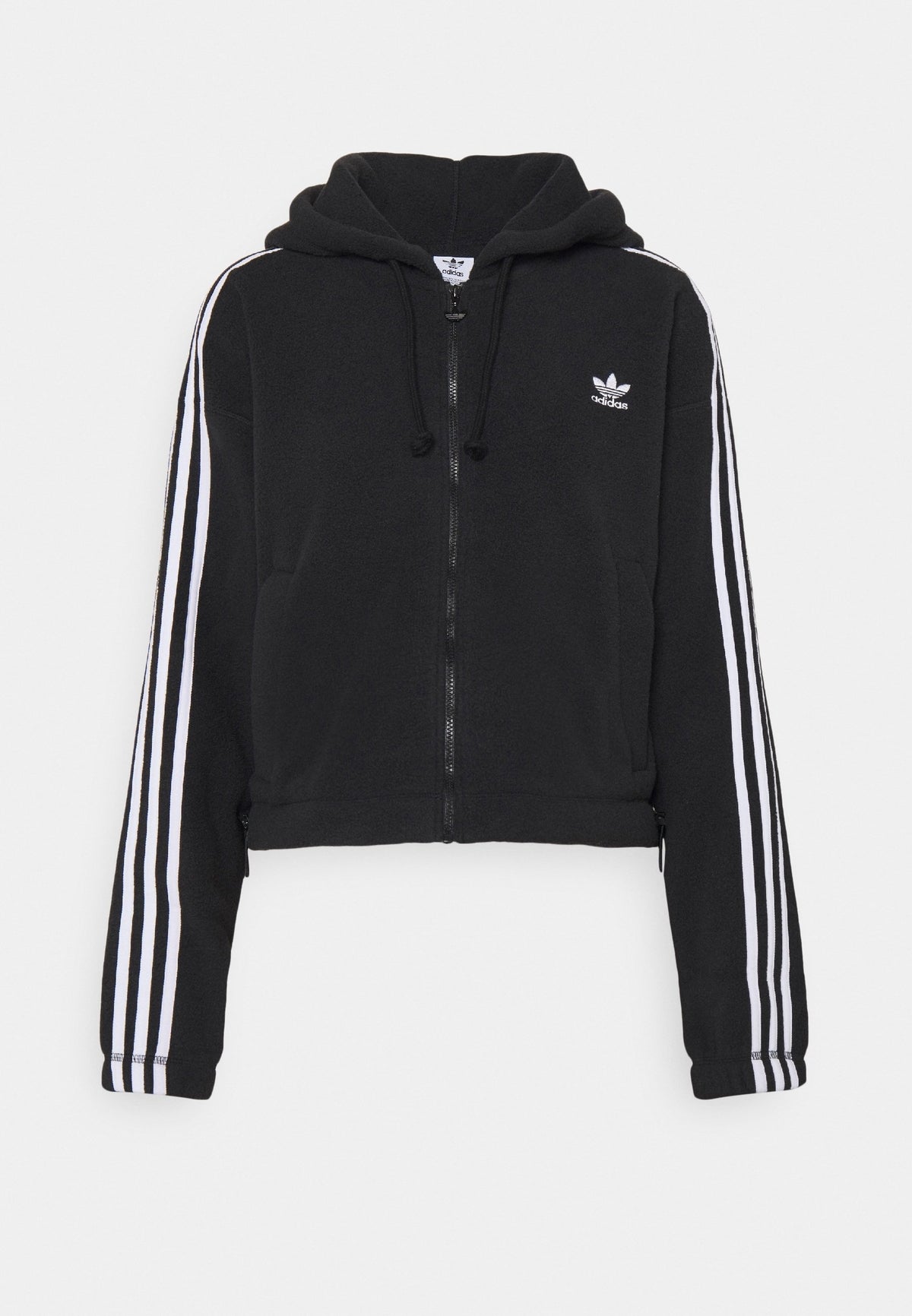 adidas Originals hooded fleece jacket in black, close-up